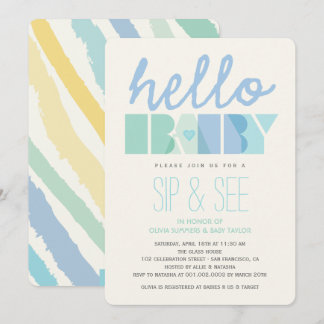 Invitation Typographie Bleue Bonjour Bébé Garçon Design Sip &