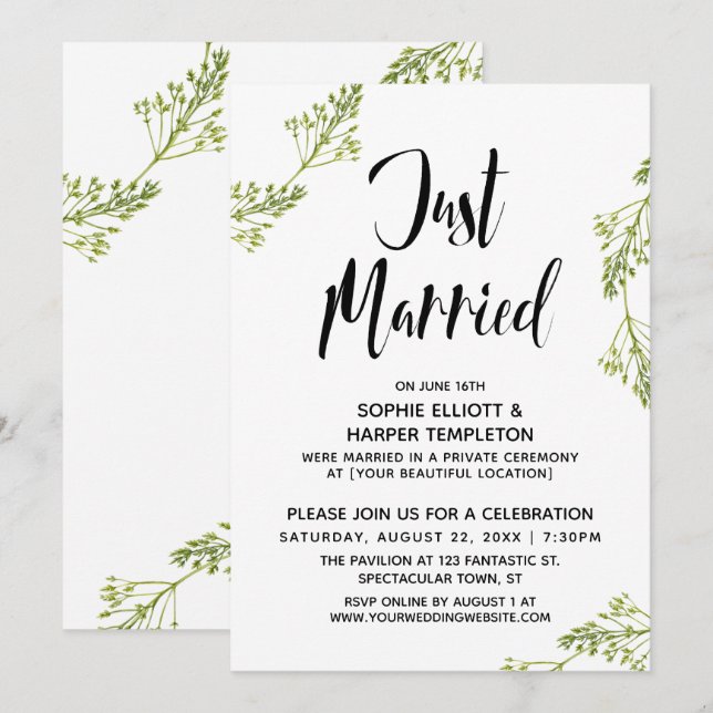 Invitation Typographie Botanique Juste Mariés Mariage Après C (Devant / Derrière)