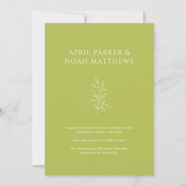 Invitation Typographie botanique simple Chartreuse Green (Devant)