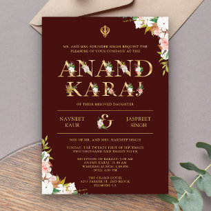 Invitation Typographie Bourgogne Anand Karaj Sikh Mariage