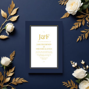 Invitation Typographie branchée Marine et mariage d'or Invita