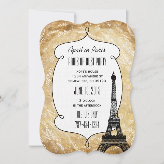 Invitation Typographie Calligraphie Paris France Tour Eiffel (Devant)