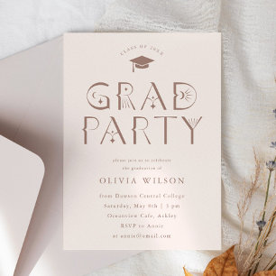 Invitation Typographie céleste rose pâle Grad Party