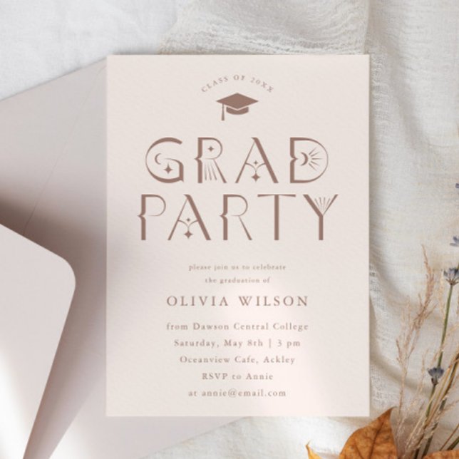 Invitation Typographie céleste rose pâle Grad Party (Créateur téléchargé)