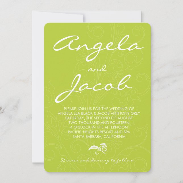Invitation Typographie Chartreuse Vert Mariage Floral (Devant)