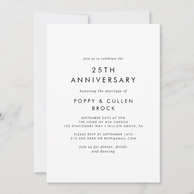 Invitation Typographie chic 25e anniversaire du Mariage (Devant)
