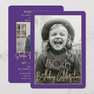 Invitation TYPOGRAPHIE Chic Anniversaire 2 Photo Violet & Or