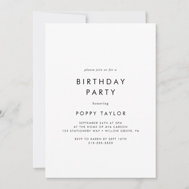 Invitation Typographie chic fête d'anniversaire (Devant)