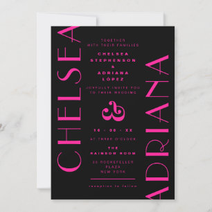 Invitation Typographie chic Mariage Art déco rose noir