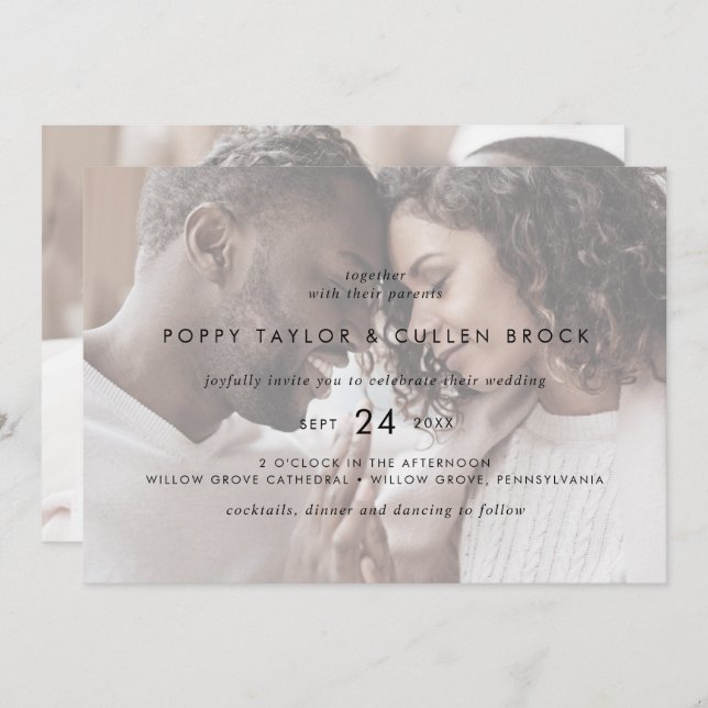 Invitation Typographie chic | Mariage photo horizontal (Devant / Derrière)