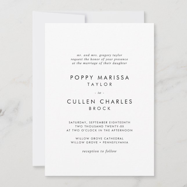 Invitation Typographie chic Nom en gras Mariage traditionnel (Devant)