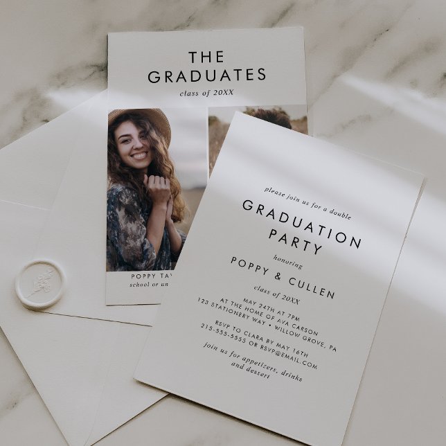 Invitation Typographie Chic Photo Double Graduation Party (Créateur téléchargé)