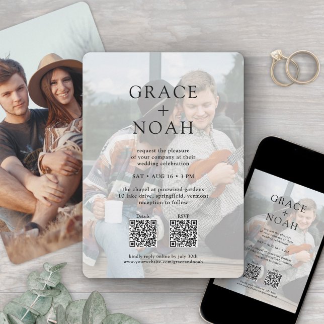Invitation Typographie classique simple 2 Photo QR RSVP Maria (Créateur téléchargé)