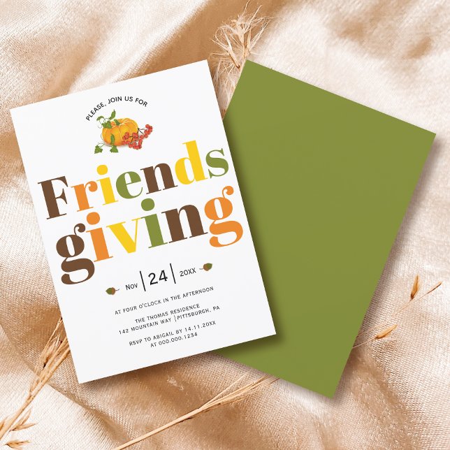 Invitation Typographie colorée citrouille Friendsgiving (Créateur téléchargé)
