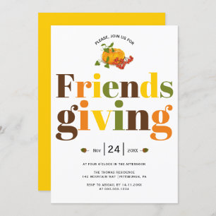 Invitation Typographie colorée citrouille Friendsgiving