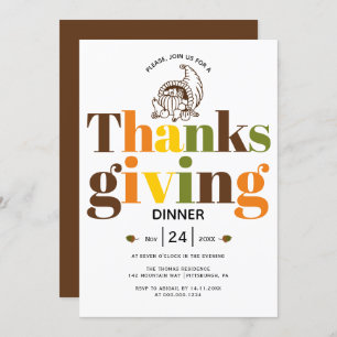 Invitation Typographie colorée et cornucopie Thanksgiving