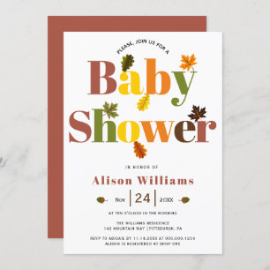 Invitation Typographie colorée terracotta baby shower d'autom