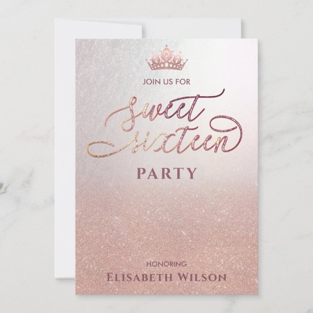 Invitation Typographie Cool rose or tiara doux 16 (Devant)
