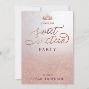 Invitation Typographie Cool rose or tiara doux 16