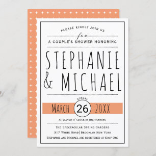 Invitation Typographie corail pêche mariage douche couple