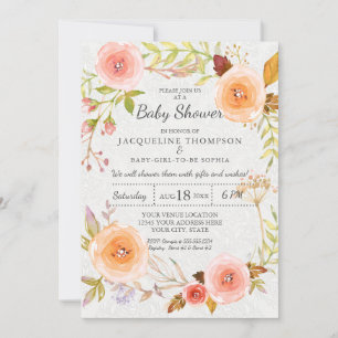 Invitation Typographie Damas blanc Aquarelle Florale Wreath