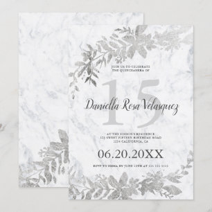 Invitation Typographie d'argent Quincennera de marbre blanc f