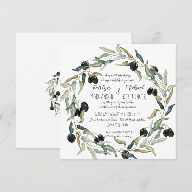 Invitation Typographie d'art moderne de la couronne de feuill (Devant / Derrière)