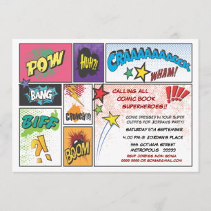 Invitation Typographie de bandes dessinées Boys Birthday Part