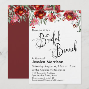 Invitation Typographie de Brunch nuptial Bourgogne Rouge flor