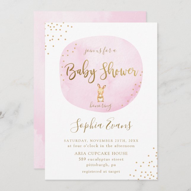Invitation Typographie de Bunny moderne Baby shower Chic Pink (Devant / Derrière)