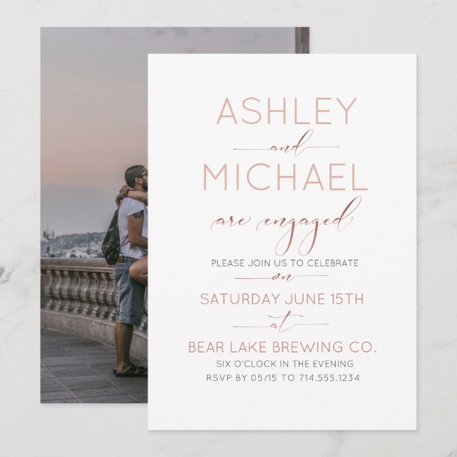 Invitation TYPOGRAPHIE DE CALLIGRAPHIE Fiançailles Or Rose Bl (Devant / Derrière)