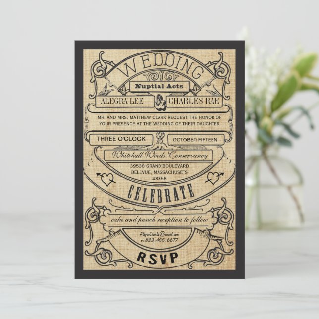 Invitation Typographie de campagne rustique Billet d'invitati (Debout devant)