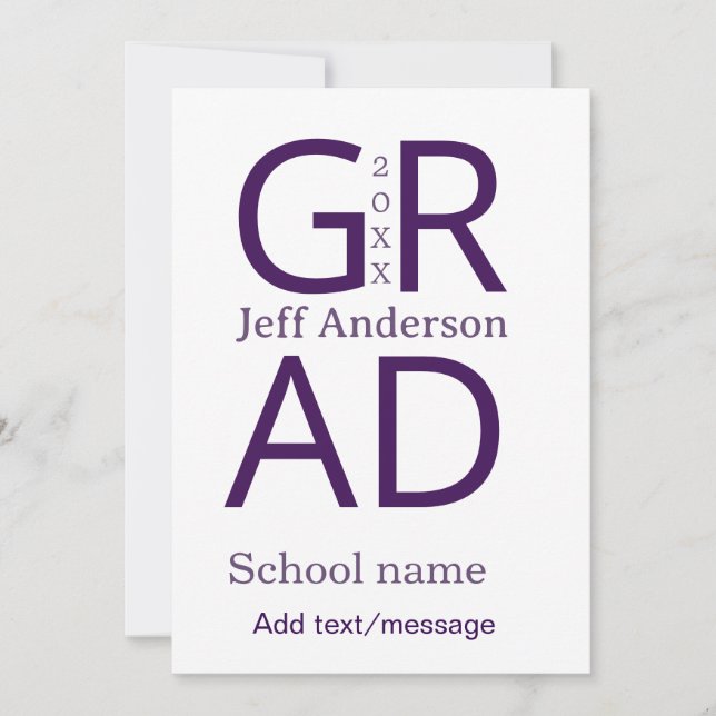 Invitation typographie de graduation moderne simple minimale  (Devant)