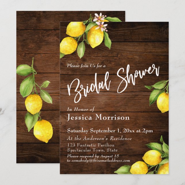 Invitation Typographie de la Fête des mariées rustique bois e (Devant / Derrière)