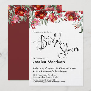 Invitation Typographie de la fête prénuptiale Fleurs rouge bo