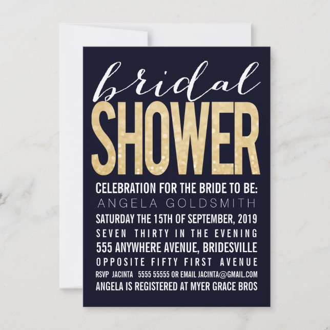 Invitation Typographie de la Parties scintillant d'or de la M (Devant)