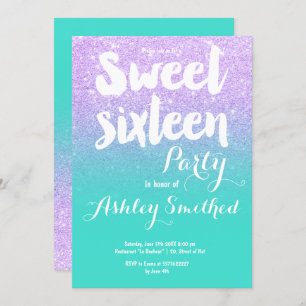Invitation Typographie de la parties scintillant turquoise de