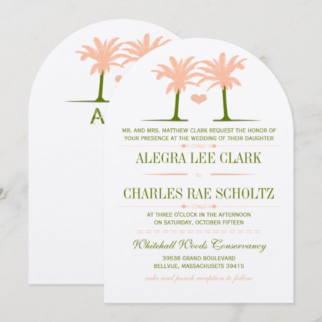 Invitation Typographie de la plage d'Olive et de Peach (Devant / Derrière)