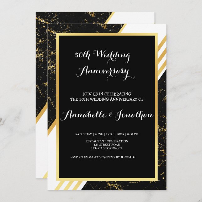 Invitation Typographie de l'anniversaire de mariage avec des  (Devant / Derrière)