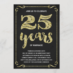 Invitation Typographie de l'or Faux Foil 25e anniversaire