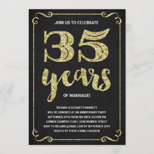 Invitation Typographie de l'or   Faux Foil 35e anniversaire