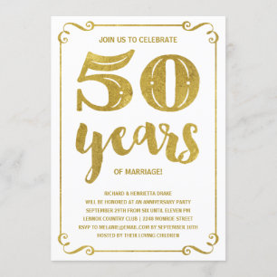 Invitation Typographie de l'or Faux Foil 50e anniversaire