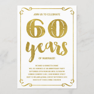 Invitation Typographie de l'or   Faux Foil 60e anniversaire
