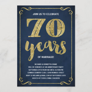 Invitation Typographie de l'or   Faux Foil 70e anniversaire