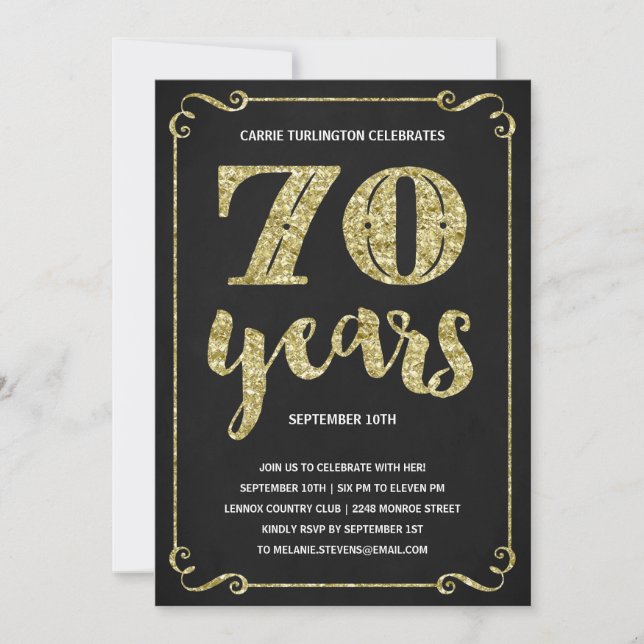 Invitation Typographie de l'or| Faux Foil 70e anniversaire (Devant)