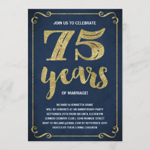 Invitation Typographie de l'or   Faux Foil 75e anniversaire