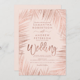 Invitation Typographie de l'or Rose palmiers mariage rose