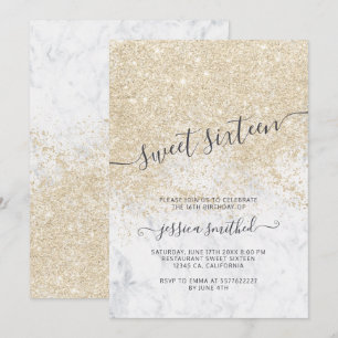 Invitation typographie de marbre à paillettes dorées clair Sw