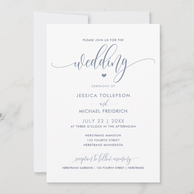 Invitation Typographie de mariage amusante moderne Bleu pouss (Devant)