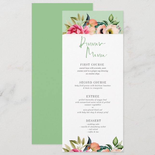 Invitation Typographie de menu de dîner avec bordure de fleur (Devant / Derrière)